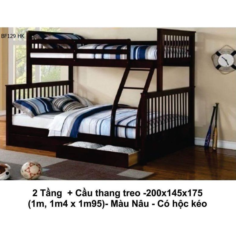 Mẫu giường tầng đẹp cầu thang hộp BF129 màu trắng tinh khôi