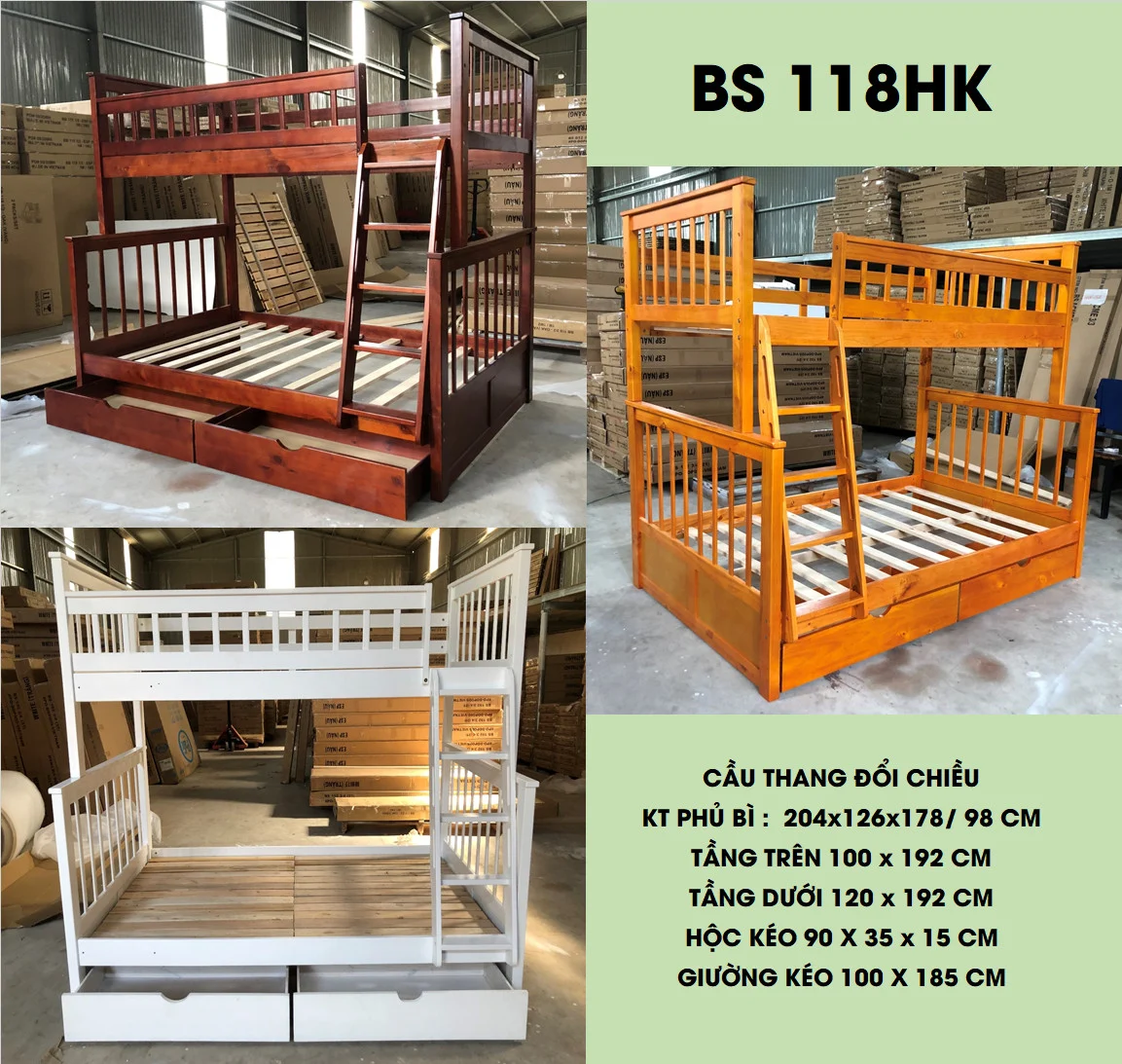 Giường Tầng KaYa (1m2 – 1m) Gỗ Tự Nhiên