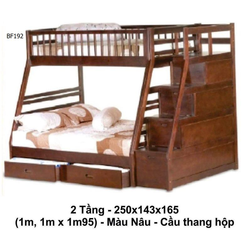 Mẫu giường tầng cầu thang treo màu trắng BF192-HK ( có cầu thang hộp)