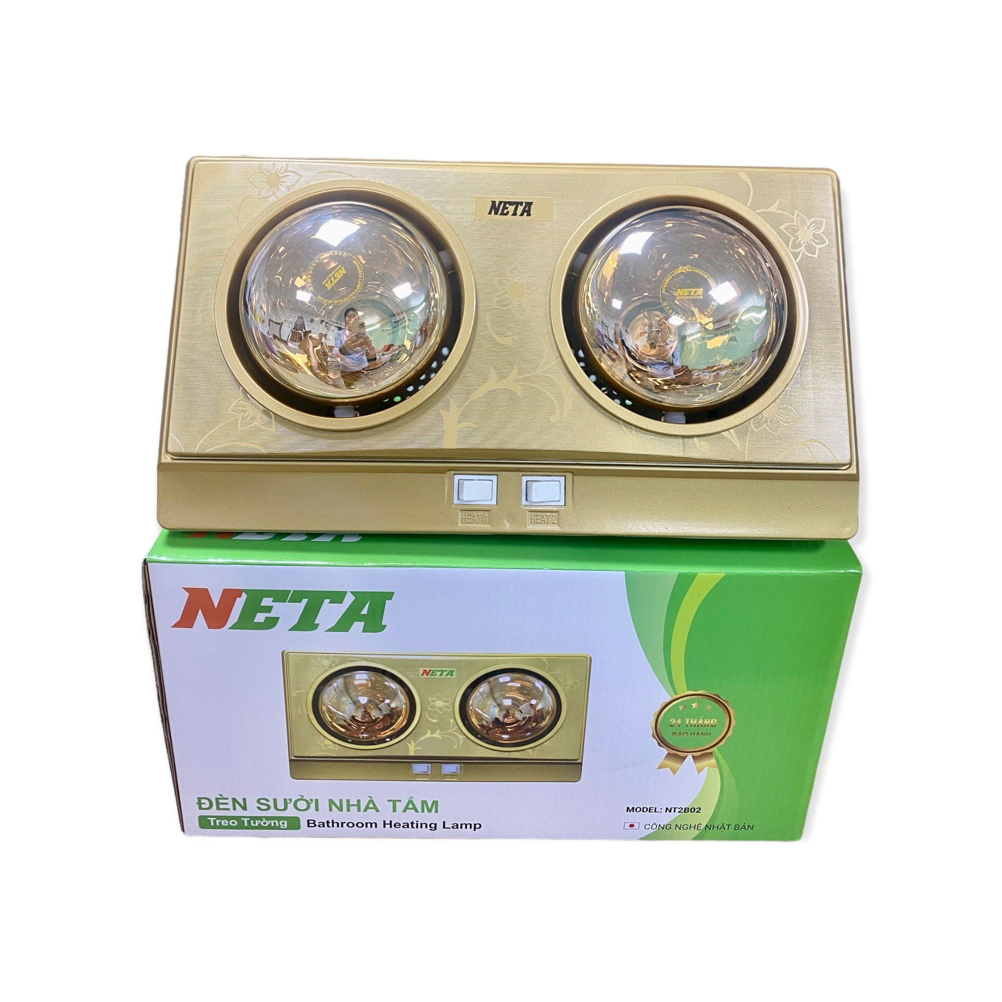 Đèn sưởi nhà tắm 2 bóng thẳng Neta